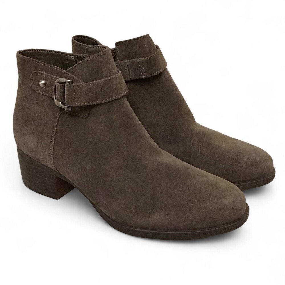 Naturalizer 7.5 Drewe Suede Ankle Women’s Boots Gray Chunky Block Heels Bootie